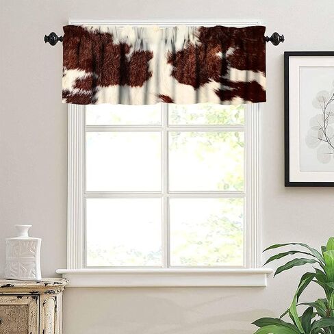 Cowhide Animal Kitchen Curtain Valance, Vintage Brown White Milk Cow Skin Print Farmhouse Animal Cowhide Rustic Western Farm Window Valance, For Bedroom Living Room Cafe Bathroom 1 Panels W54xL18in in Saudi Arabia