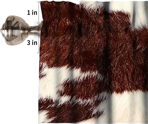 Cowhide Animal Kitchen Curtain Valance, Vintage Brown White Milk Cow Skin Print Farmhouse Animal Cowhide Rustic Western Farm Window Valance, For Bedroom Living Room Cafe Bathroom 1 Panels W54xL18in in Saudi Arabia