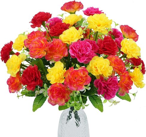 4 Bundles Artificial Flowers, 40 Heads Artificial Carnation Bouquets Silk Flowers Arrangements Cemetery Flowers for Grave Wedding Home Party Centerpiece Vase Autumn Decor in Saudi Arabia