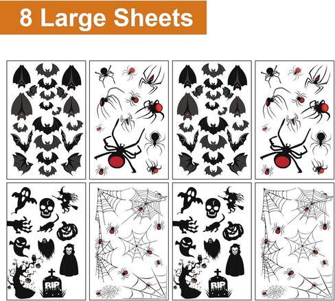 ملصقات نافذة لتزيين النوافذ من Tifeson - عنكبوت كبير مخيف على شكل خفاش شبح ملصقات نوافذ ديكورات للأطفال في المدرسة والمنزل والمكتب، 8 ورقات 108 قطعة in Kuwait