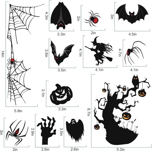 ملصقات نافذة لتزيين النوافذ من Tifeson - عنكبوت كبير مخيف على شكل خفاش شبح ملصقات نوافذ ديكورات للأطفال في المدرسة والمنزل والمكتب، 8 ورقات 108 قطعة in Kuwait