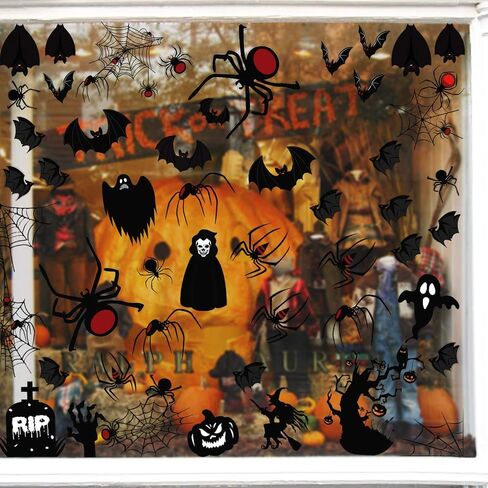 ملصقات نافذة لتزيين النوافذ من Tifeson - عنكبوت كبير مخيف على شكل خفاش شبح ملصقات نوافذ ديكورات للأطفال في المدرسة والمنزل والمكتب، 8 ورقات 108 قطعة in Kuwait