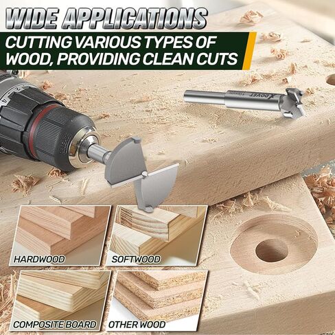 XDOVET Forstner Bit Set Carbide Forstner Bits 19/35/41/45/51/60/70mm Woodworking Cutting Tool for Plywood Plastic Wood in Kuwait