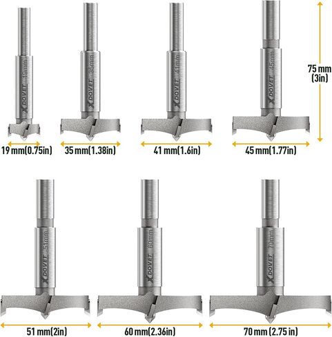 XDOVET Forstner Bit Set Carbide Forstner Bits 19/35/41/45/51/60/70mm Woodworking Cutting Tool for Plywood Plastic Wood in Kuwait