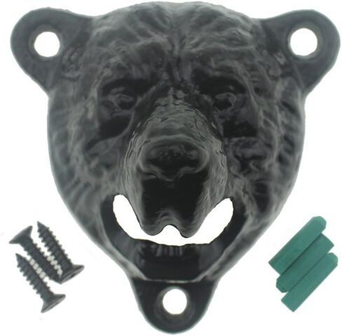 Black Bear Head Cast Iron Beer Bottle Opener Wall Mounted Grizzly Teeth for Man Cave Garage Decor in Kuwait