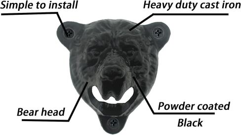 Black Bear Head Cast Iron Beer Bottle Opener Wall Mounted Grizzly Teeth for Man Cave Garage Decor in Kuwait