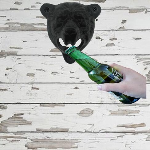 Black Bear Head Cast Iron Beer Bottle Opener Wall Mounted Grizzly Teeth for Man Cave Garage Decor in Kuwait