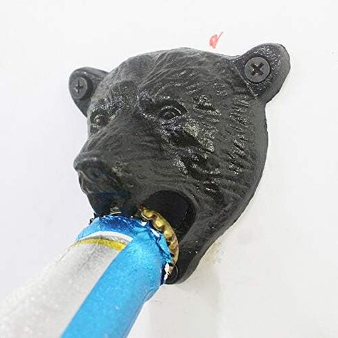 Black Bear Head Cast Iron Beer Bottle Opener Wall Mounted Grizzly Teeth for Man Cave Garage Decor in Kuwait