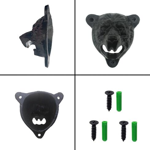 Black Bear Head Cast Iron Beer Bottle Opener Wall Mounted Grizzly Teeth for Man Cave Garage Decor in Kuwait