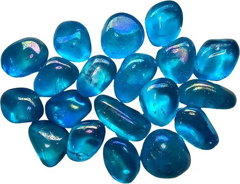 Aqua Aura Rainbow Quartz 24-37mm Tumbled and Polished Healing Crystal Gemstones from Brazil 2pc Set, Blue in Saudi Arabia