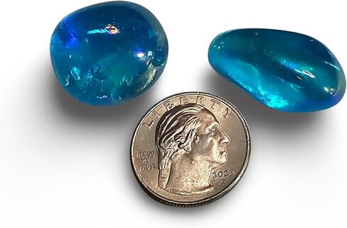 Aqua Aura Rainbow Quartz 24-37mm Tumbled and Polished Healing Crystal Gemstones from Brazil 2pc Set, Blue in Saudi Arabia