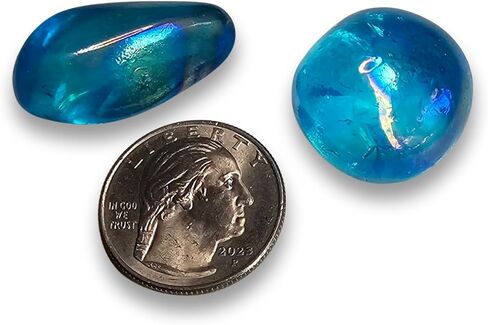 Aqua Aura Rainbow Quartz 24-37mm Tumbled and Polished Healing Crystal Gemstones from Brazil 2pc Set, Blue in Saudi Arabia