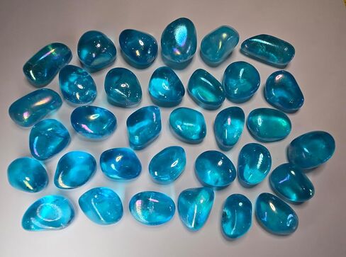 Aqua Aura Rainbow Quartz 24-37mm Tumbled and Polished Healing Crystal Gemstones from Brazil 2pc Set, Blue in Saudi Arabia