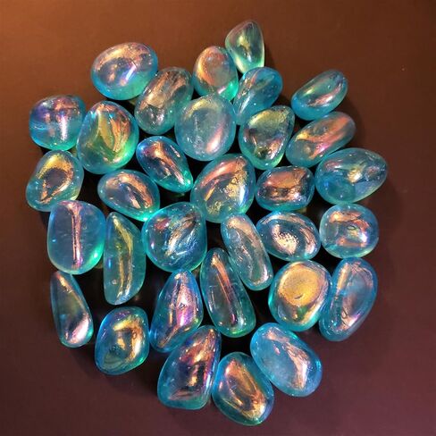 Aqua Aura Rainbow Quartz 24-37mm Tumbled and Polished Healing Crystal Gemstones from Brazil 2pc Set, Blue in Saudi Arabia
