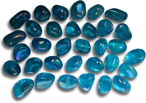 Aqua Aura Rainbow Quartz 24-37mm Tumbled and Polished Healing Crystal Gemstones from Brazil 2pc Set, Blue in Saudi Arabia