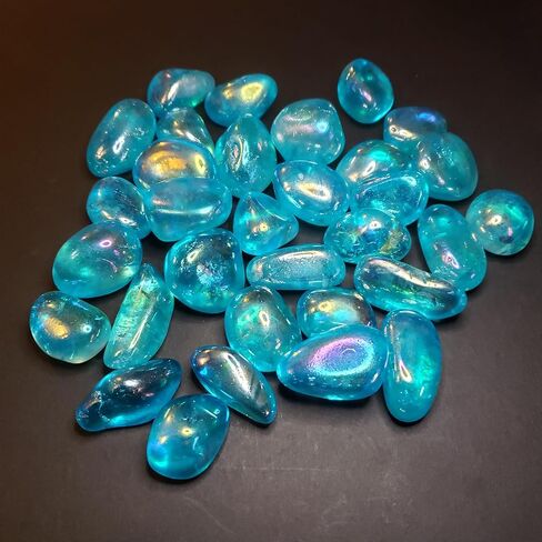 Aqua Aura Rainbow Quartz 24-37mm Tumbled and Polished Healing Crystal Gemstones from Brazil 2pc Set, Blue in Saudi Arabia
