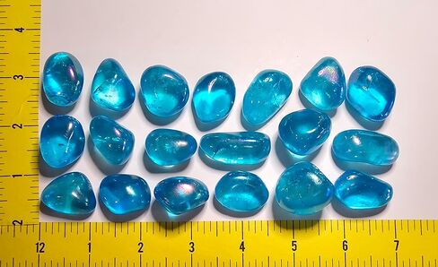 Aqua Aura Rainbow Quartz 24-37mm Tumbled and Polished Healing Crystal Gemstones from Brazil 2pc Set, Blue in Saudi Arabia