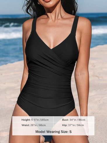 CUPSHE Women's One Piece Swimsuit Tummy Control Bathing Suit V Neck Ruched Back Hook Cutout Adjustable Straps in Saudi Arabia