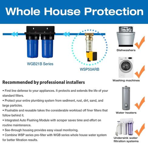 iSpring WGB21B 2-Stage Whole House Water Filtration System, with 10" x 4.5" Sediment CTO(Chlorine, Taste, and Odor) Filter, 1" Inlet/Outlet in Kuwait