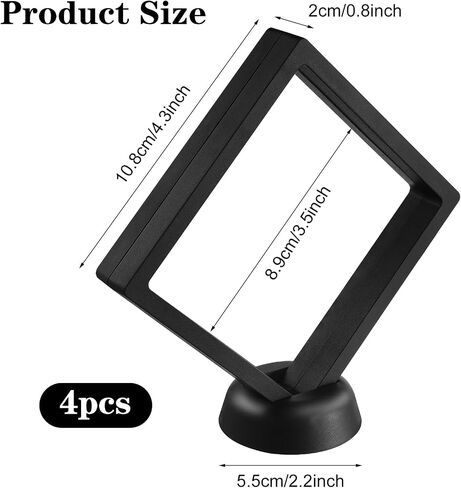 4 PCS Floating Frame Display Holder Stands 3D Floating Display Case Black 3D Coins Display Frame Transparent PE Film Jewelry Storage Box for Ring Necklace Bracelet Earring Military Coin 4.3 x 4.3 inch in Saudi Arabia