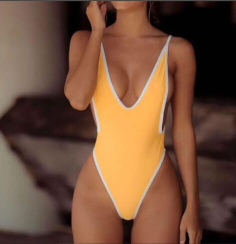 Deep V Sexy Monokini Women's Swimwear Cheeky Bikini Half Thong Back Swimsuit Solid Color Adjustable Straps Backless in Saudi Arabia