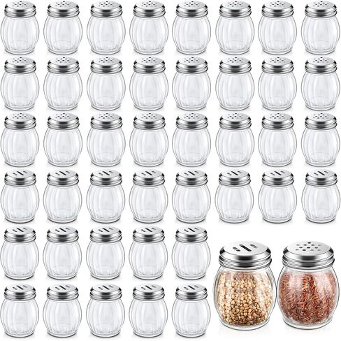 48 قطعة من شاكر التوابل الزجاجي مع شاكر الجبن العلوي المثقوب مع غطاء مشقوق من الفولاذ المقاوم للصدأ وموزعات مرطبانات على شكل دوامة كلاسيكية لمطعم المطبخ المنزلي بالفلفل والسكر، 6 أونصة in Saudi Arabia