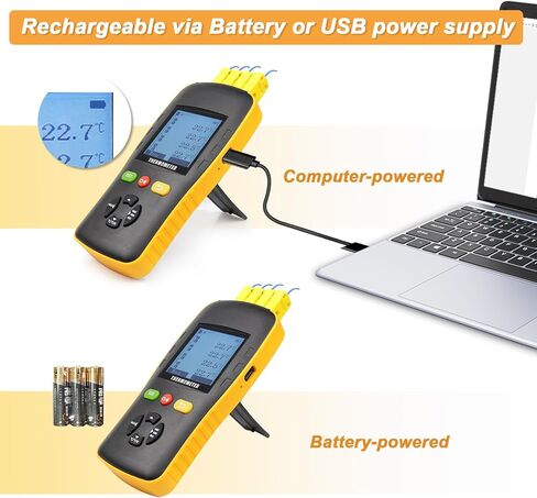 Thermocouple Thermometer Data Logger for K/T/J Type Probe,4 Channels Handheld USB Temperature Recorder with Sound Alarm,Calibration,49920 Groups Report in Kuwait