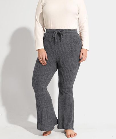 TIYOMI Plus Size Ribbed Pants for Women Drawstring High Waist Wide Leg Lounge Pants Knit Flared Trousers with Pockets XL-5XL in Saudi Arabia