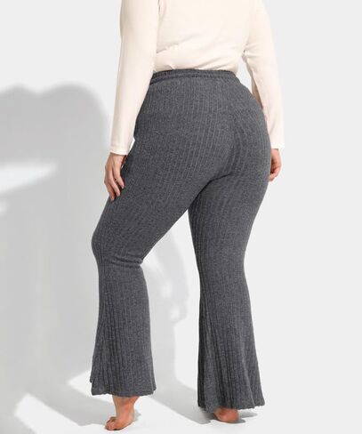 TIYOMI Plus Size Ribbed Pants for Women Drawstring High Waist Wide Leg Lounge Pants Knit Flared Trousers with Pockets XL-5XL in Saudi Arabia