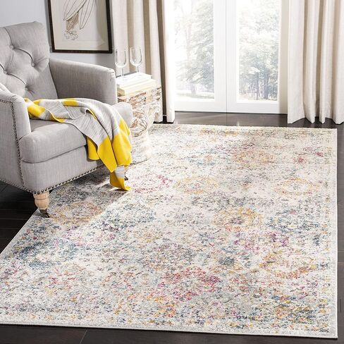 سجادة SAFAVIEH Madison Collection - 3' x 5'، رمادي وذهبي، تصميم مزخرف بميدالية الأزهار، لا يتساقط ويسهل العناية به، مثالي للمناطق ذات حركة المرور العالية في المدخل، وغرفة المعيشة، وغرفة النوم (MAD611F) in Saudi Arabia