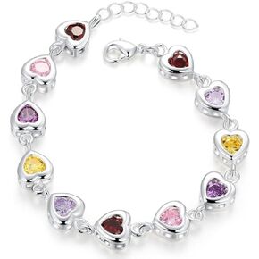 Cubic Zirconia Heart Charm Bracelet - Adjustable Length - Holiday Sale