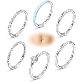FINREZIO 6PCS 14G Belly Button Rings for Women 316L Surgical Steel Belly Ring Hoop CZ Hinged Navel Rings Clicker Segment Belly Piercing Jewelry Gold Silver Tone 8mm 10mm 12mm in Kuwait