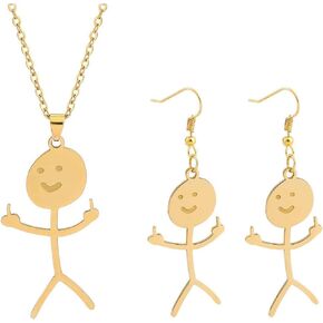 Funny Doodle Necklace Personalized Smile Middle Finger Pendant Necklace Unique Stainless Steel Necklace Long Distance Friendship Gift for Men Women