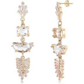 Art Deco14K Gold Crystal Rhinestone Cubic Zirconia Chandelier Statement Vintage Dangle Bridal Earring for Wedding, Bridesmaid, Prom Jewelry Gift