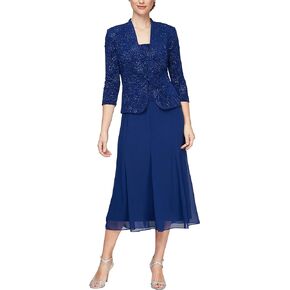 Alex Evenings Women's Jacket Dress, Perfect for Weddings, Formal Events (Petite and Regular), Electric Blue Tea Length, 6P