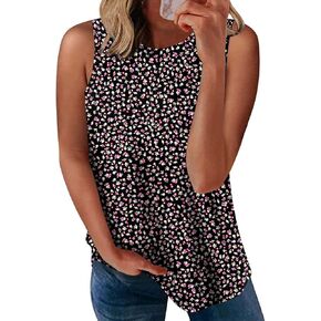LONGYUAN Womens 2024 Summer Sleeveless Tank Tops Casual Tunic T Shirts Beach Loose Fit Blouse