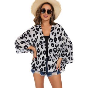 سترة كيمونو نسائية بأكمام منتفخة ومطبوعة بالأزهار وتغطية قصيرة فضفاضة وبلوزة علوية غير رسمية in Kuwait