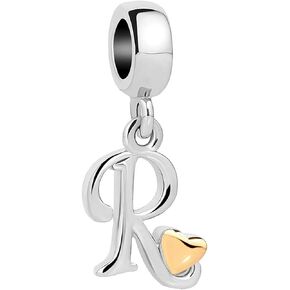 SBI Jewelry A-Z Initial Letter Charm Compatible with Pandora Charm Bracelets Initial Name Dangle Family Gold Love Heart Necklace Pendant Gift Alphabet Birthday