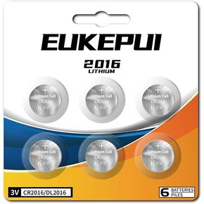 EUKEPUI 6 Count-CR2016 Battery, DL2016 3V Lithium Coin Cell
