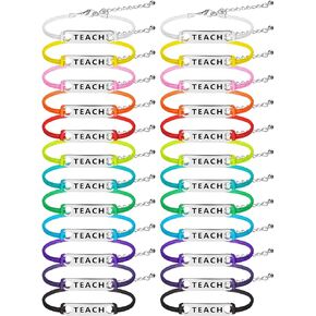 24 Pieces Teach Blessing Bracelets Colorful Greeting Bracelets Graduation Gifts for Women Men Teacher Appreciation Bracelet Graduation Gift Blessing Teacher's Day Gift Presents (Novel Style)