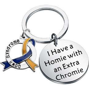 CENWA Down Syndrome Awareness Gift Down Syndrome Ribbon I Have A Homie With An Extra Chromie Keychain