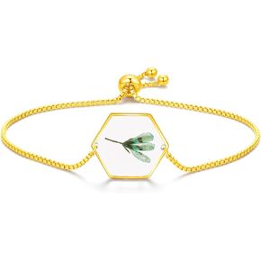 Forget-Me-Not and Queen Anne's Lace Pressed Wildflower Bracelet | Gold Pressed Wildflowers Resin Bracelet | Personalized Handmade Bracelet | Alaska State Flower Bracelet | Back To School
