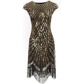 SERQUENIF Roaring 20s Costumes Women 1920s Dresses Gatsby 1920s Flapper Vintage Fringed Costume Sequin Party Dress