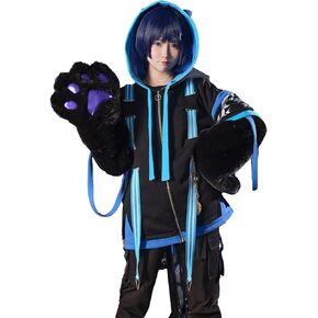 Cosplay.fm Women Hoodie with Detachable Paw Sleeves Bag Hooded Zipper Sweatshirt with Furry Paw Gloves