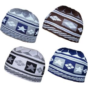 Set 4 Color Muslim Beanie Skull Cap AMN-266 Islam Kufi Hat Crochet Taqiyah Takke Eid Ramadan Gift in Saudi Arabia