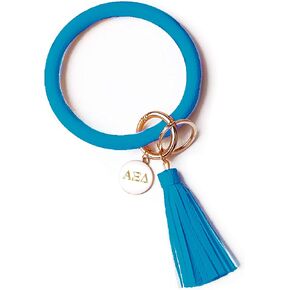 Sorority Shop AXD Bangle Keychain - Alpha Xi Delta Blue Ring Keychain with Engraved Disc
