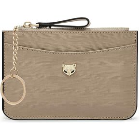 FOXLOVER Women's Small PVC Leather Credit Card Holder RFID Blocking Compact Zipper Pocket Wallet Thin Card Case Purse with id Window (Wine Red)