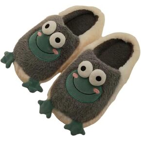 Women Winter Warm Frog Slippers Cartoon Animal Cozy Soft Plush Home Shoes Indoor Outdoor