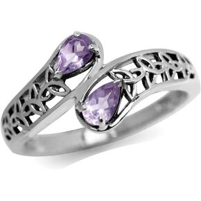 Silvershake Birthstone Gemstone 925 Sterling Silver Triquetra Celtic Trinity Knot Bypass Ring