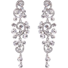 BriLove Women's Bohemian Boho Wedding Bridal Crystal Floral Chandelier Hollow Dangle Earrings